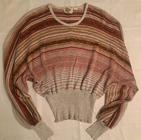 VTG Organically Grown By Arpeja Women's Striped Metallic Dolman Sleeve Top Sz L - Picture 15 of 15